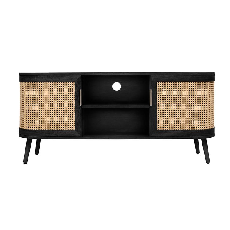 Noah Small TV Unit - 100cm - Black and Rattan