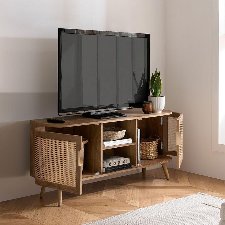 Noah Small TV Unit - 100cm - Oak and Rattan