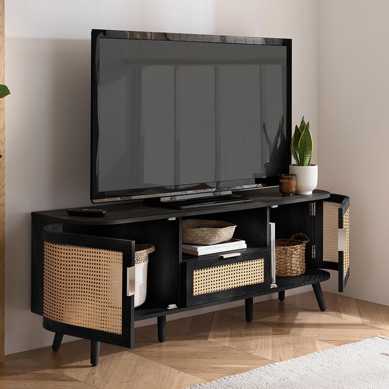 Noah TV Unit - 150cm - Black and Rattan