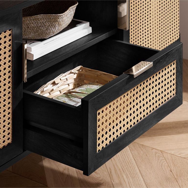 Noah TV Unit - 150cm - Black and Rattan