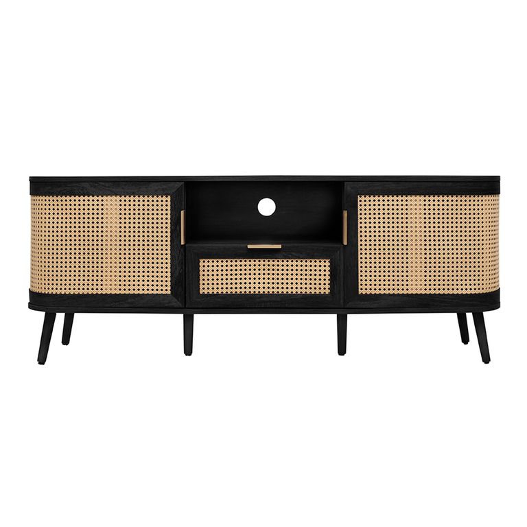 Noah TV Unit - 150cm - Black and Rattan