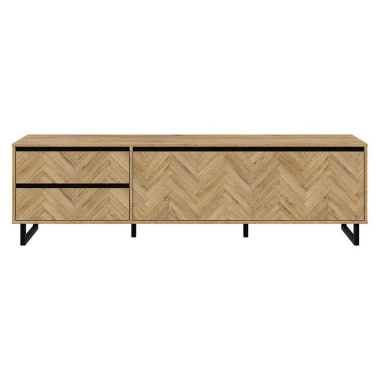 Chevron TV Unit - 1 Door - 2 Drawer - 186.4cm - Large - Oak