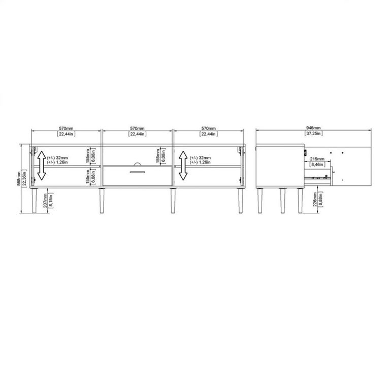 TV Unit - 2 Door - 1 Drawer - 177.2cm - Large - White