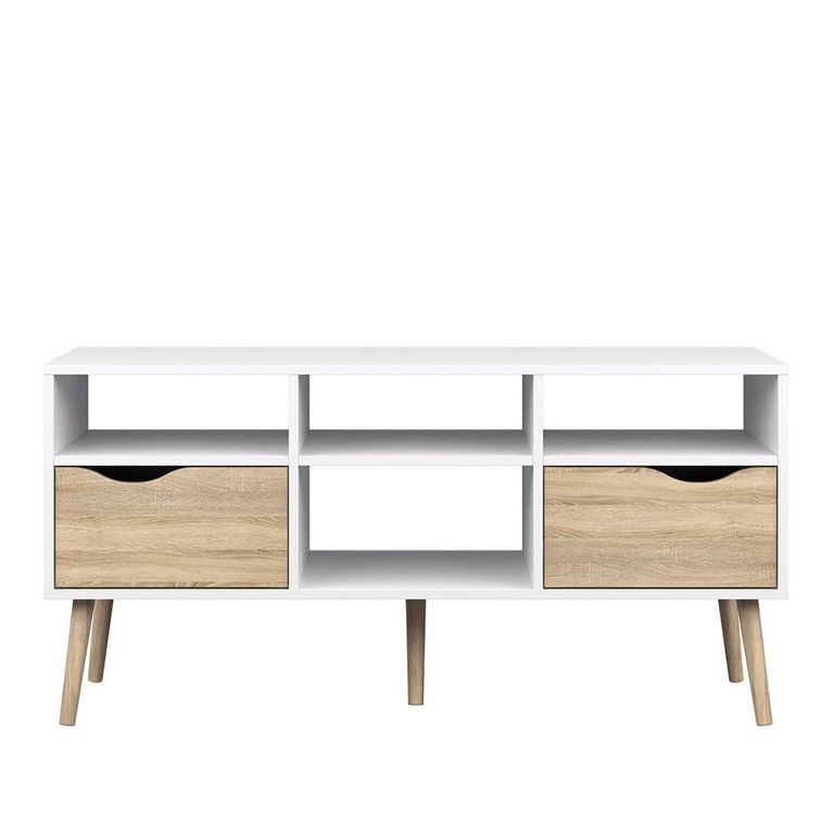 Oslo TV Unit - 2 Drawer - 117cm - White and Oak