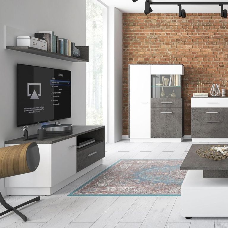 Zingaro TV Unit - 1 Door - 1 Drawer - 133cm - Grey and White