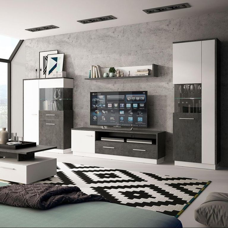 Zingaro TV Unit - 1 Door - 2 Drawer - 163cm - Grey and White