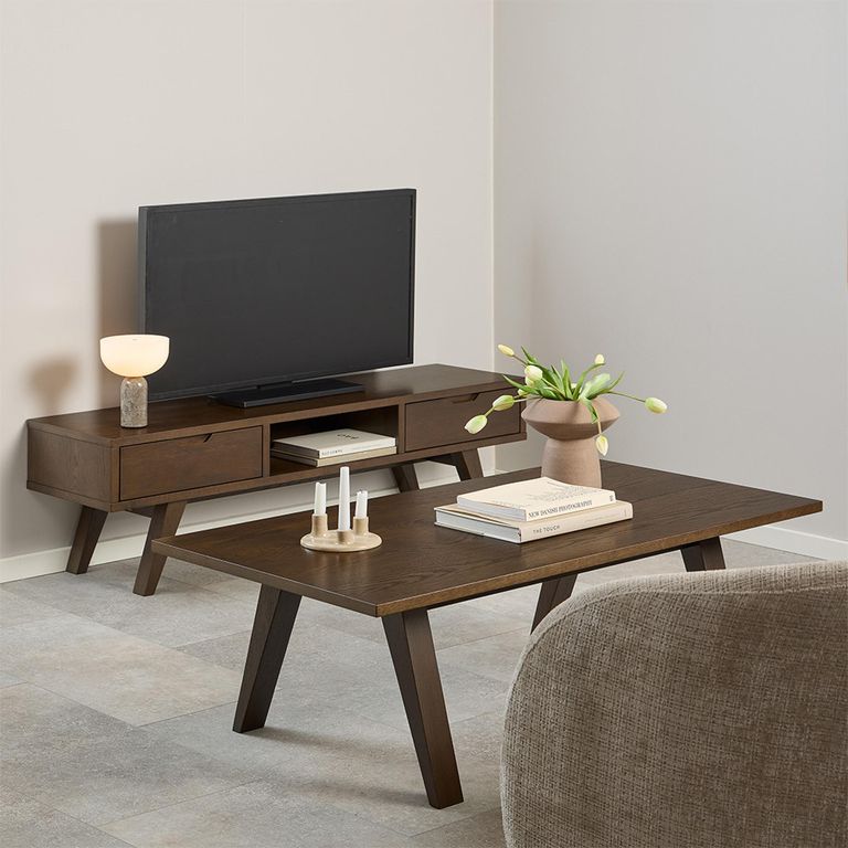 A-Line TV Unit - 2 Drawer - 150cm - Medium - Smoked Oak
