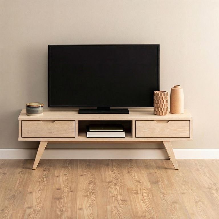 A-Line TV Unit - 2 Drawer - 150cm - Medium - White Oak