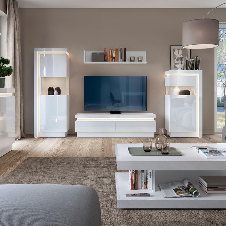 Lyon TV Unit - 2 Drawer - 146cm - White Gloss