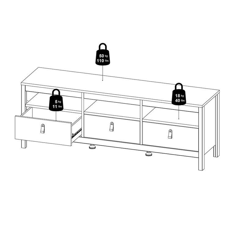 Madrid TV Unit - 3 Drawer - 1544cm - Jackson Hickory Oak