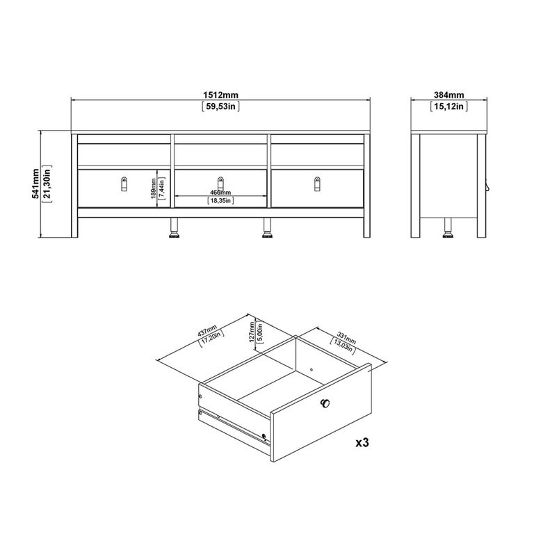 Madrid TV Unit - 3 Drawer - 151cm - Black