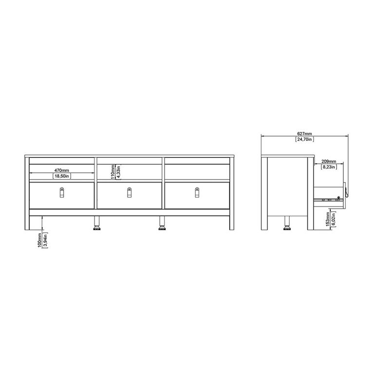 Madrid TV Unit - 3 Drawer - 151cm - Black