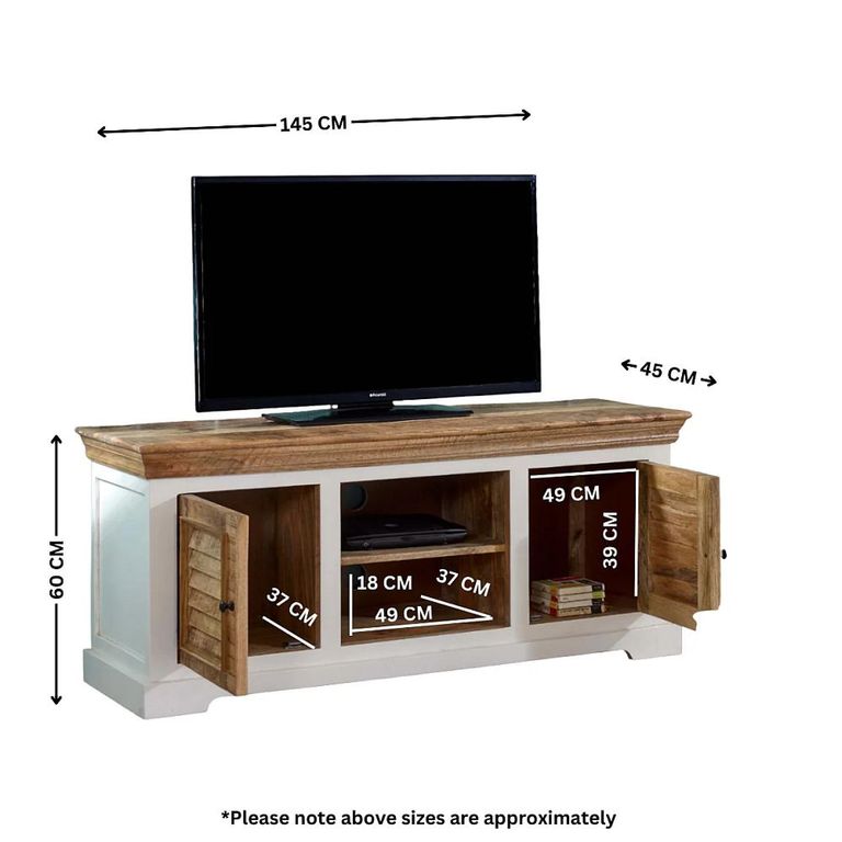 Alfie TV Cabinet - 145cm - White - Mango Wood