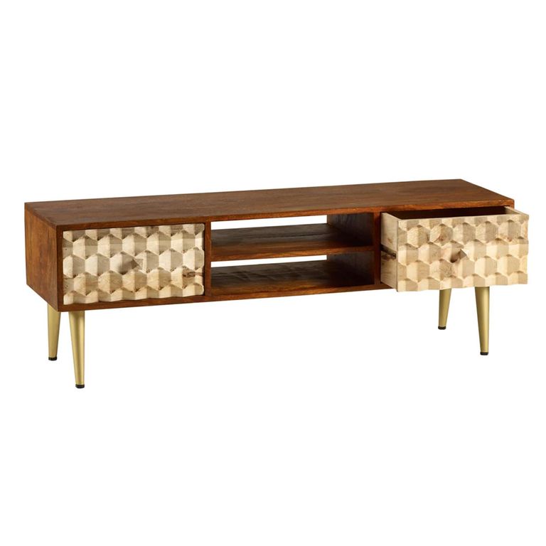 Edison TV Unit - 140cm - Geometric - Mango Wood