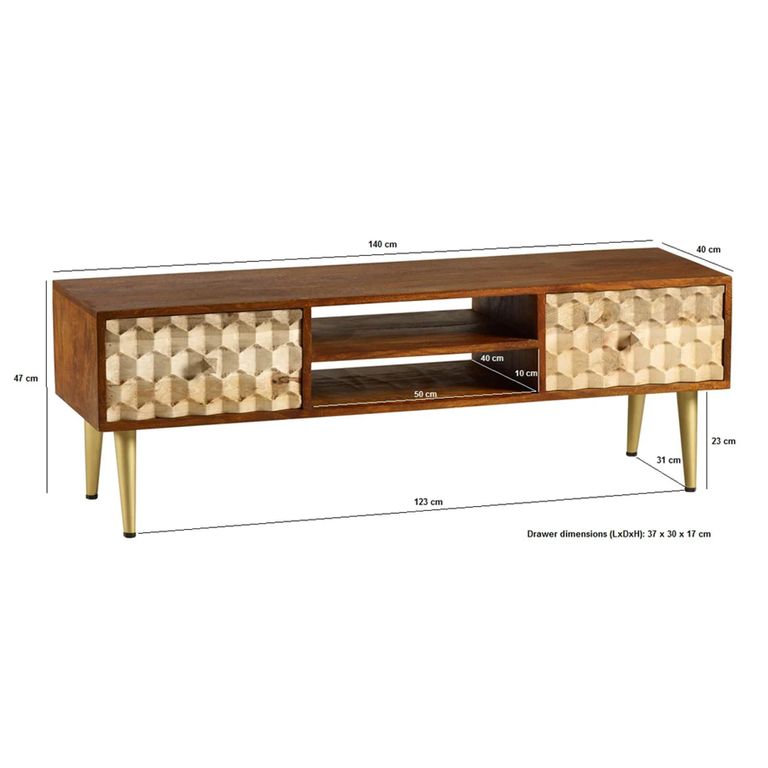 Edison TV Unit - 140cm - Geometric - Mango Wood