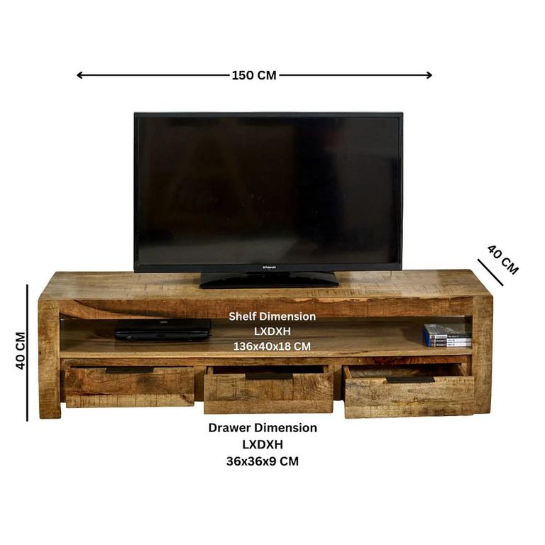 Surrey TV Unit - 150cm - Solid Mango Wood