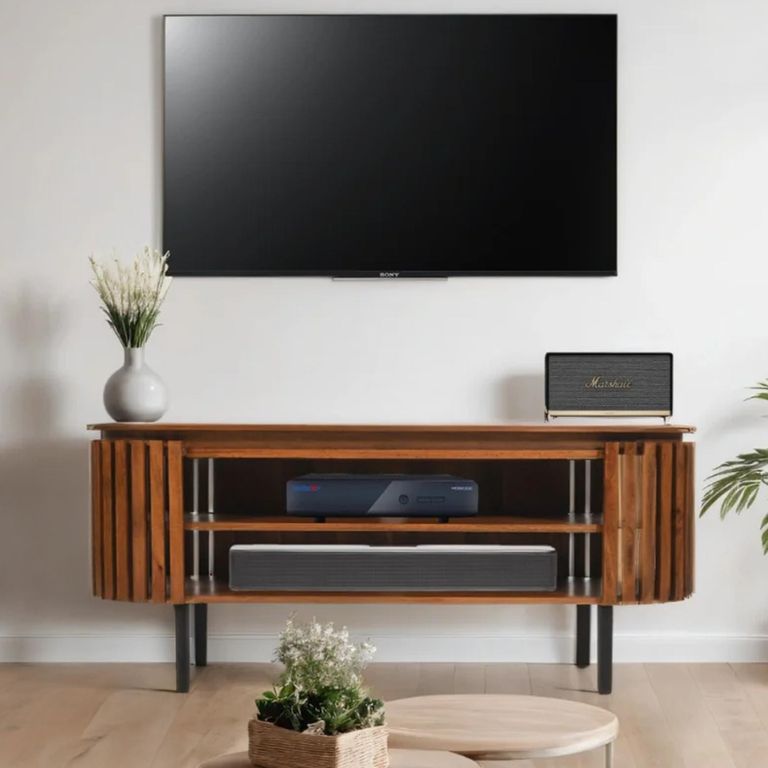 Slatted TV Unit - 140cm - Oval - Slatted - Mango Wood