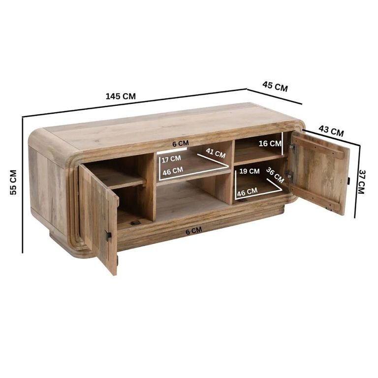 Hudson TV Unit - 145cm - Ribbed Carved - Mango Wood