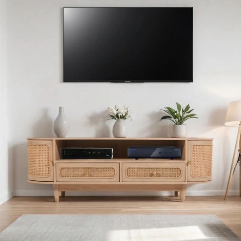 Valencia TV Unit - 152cm - Curved - Natural Rattan and Mango Wood