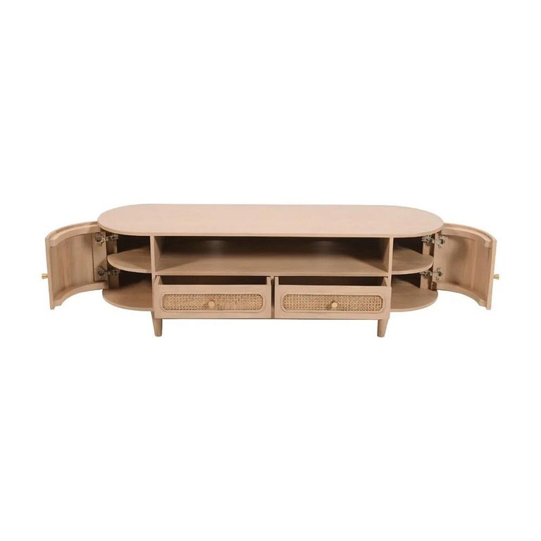 Valencia TV Unit - 152cm - Curved - Natural Rattan and Mango Wood