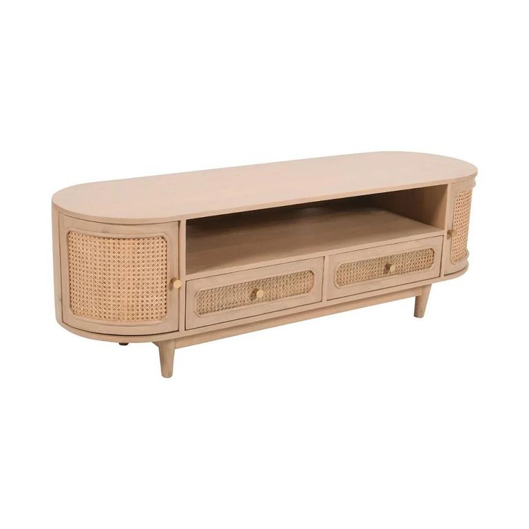 Valencia TV Unit - 152cm - Curved - Natural Rattan and Mango Wood