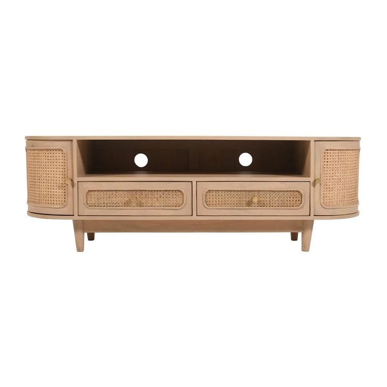Valencia TV Unit - 152cm - Curved - Natural Rattan and Mango Wood