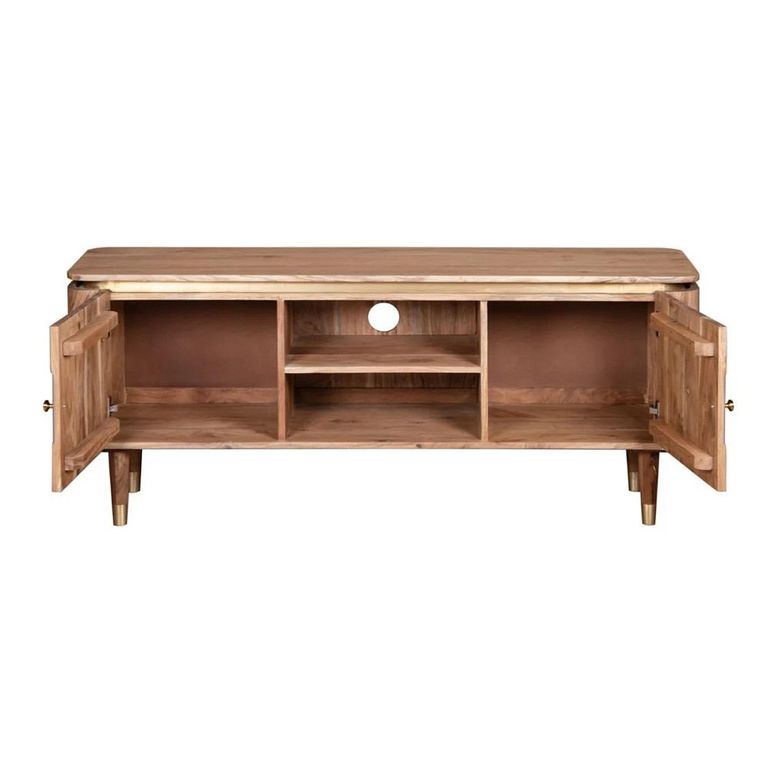 Wilton TV Unit - 145cm - Ribbed - Gold Trim - Acacia Wood