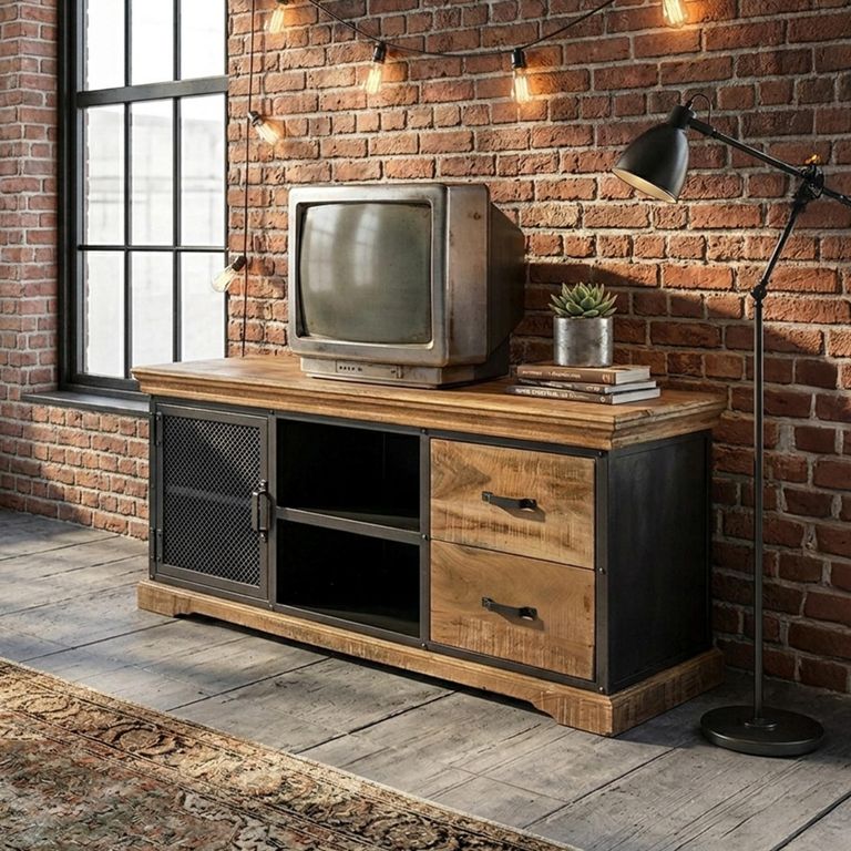 Metropolis TV Unit - 140cm - Industrial - Solid Wood and Metal