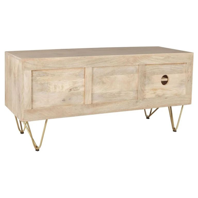 TV Unit - 140cm - Hairpin Legs - Gold Geometric Inlay - Light Mango Wood