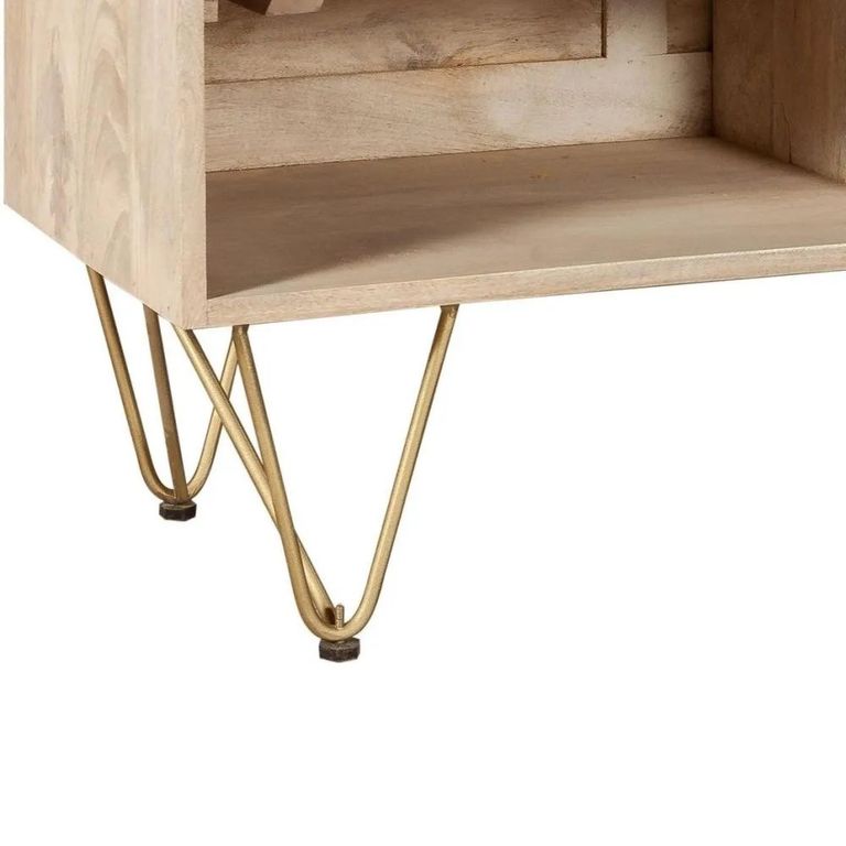 TV Unit - 140cm - Hairpin Legs - Gold Geometric Inlay - Light Mango Wood