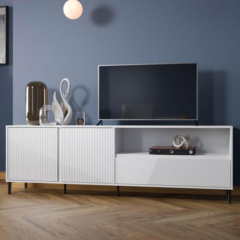 Avenale TV Cabinet - 2 Door - 1 Drawer - 207.8cm - Wide - Alpine White High Gloss