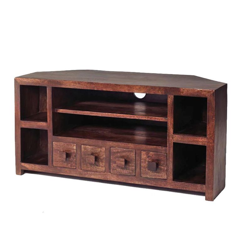 Dakota TV Unit - Corner - 110cm - Dark Mango Wood