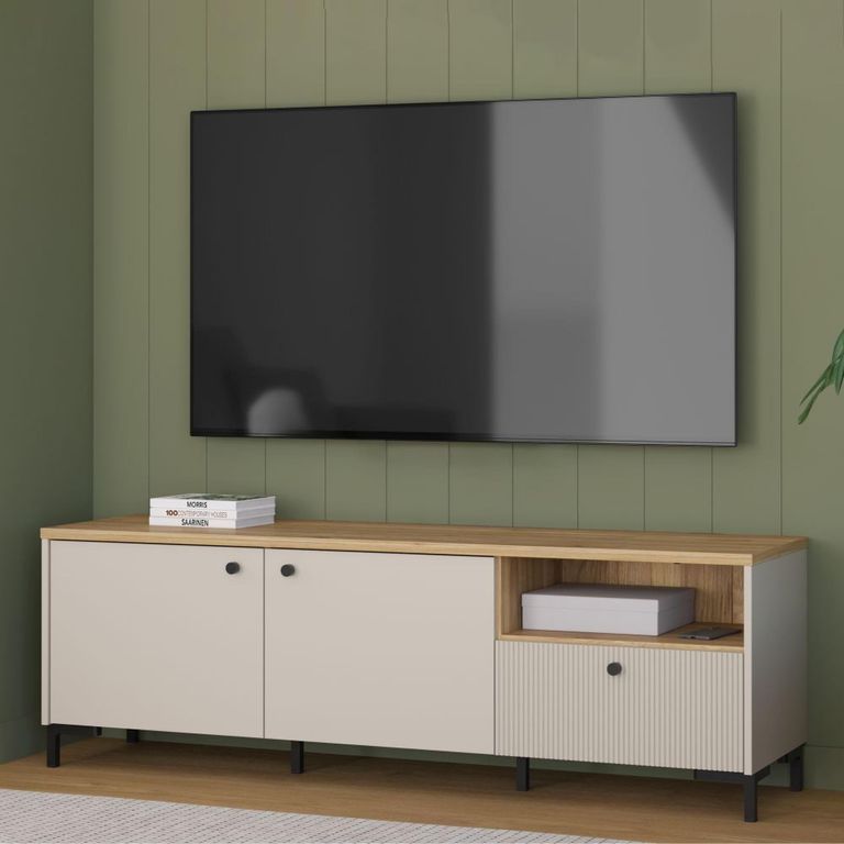 Bixbite TV Unit - 2 Door - 1 Drawer - 152.8cm - Fluted - Light Oak and Sand