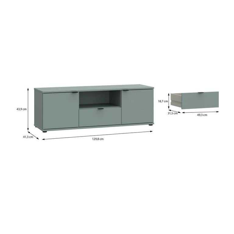 Ganymede TV Unit - 2 Door - 1 Drawer - 129.8cm - Sage Green