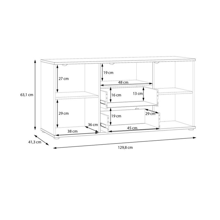 Ganymede TV Unit - 2 Door - 2 Drawer - 129.8cm - Light Grey