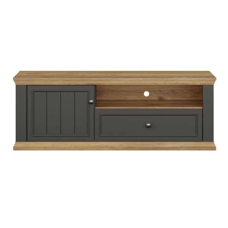 Pontypool TV Unit - 1 Door - 1 Drawer - 149.5cm - Dark Grey and Light Oak