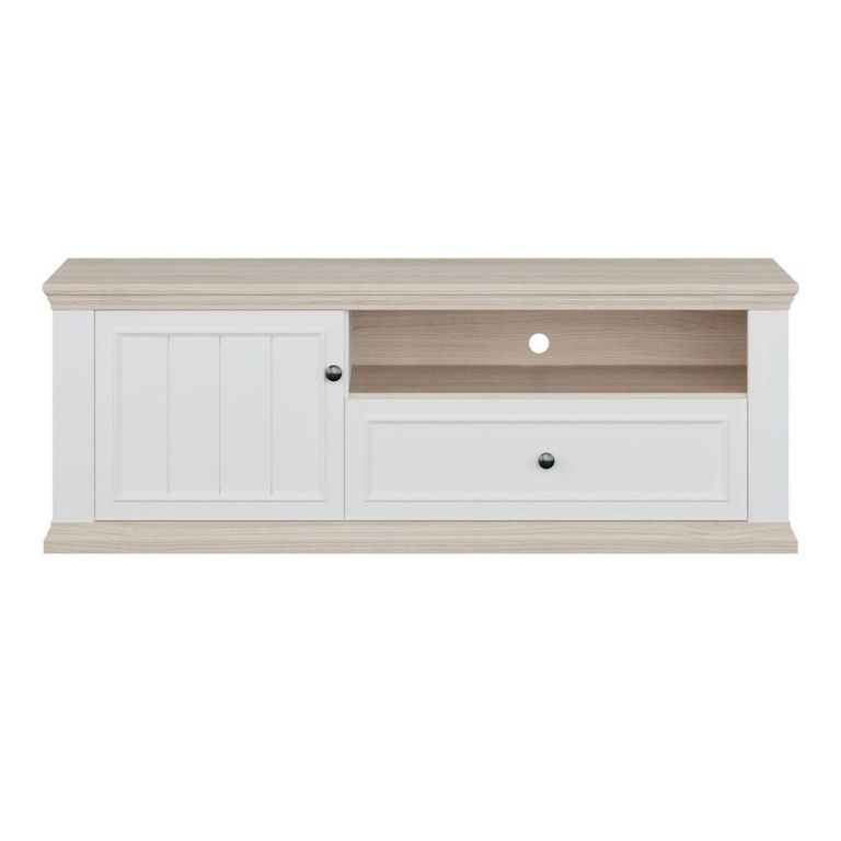 Pontypool TV Unit - 1 Door - 1 Drawer - 149.5cm - White and Riva Oak
