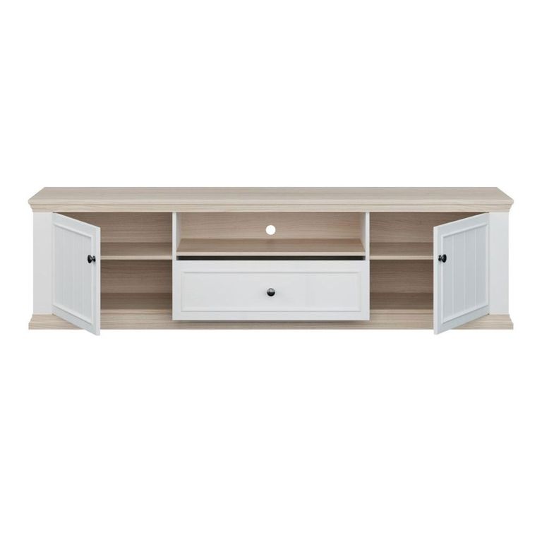 Pontypool TV Unit - 2 Door - 1 Drawer - 199.2cm - Wide - White and Riva Oak