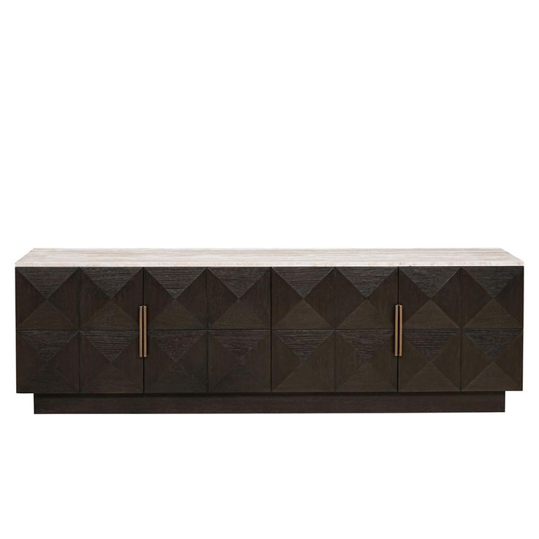 Claremont Dark Wood Extra Large Geometric TV Unit with Travertine Top