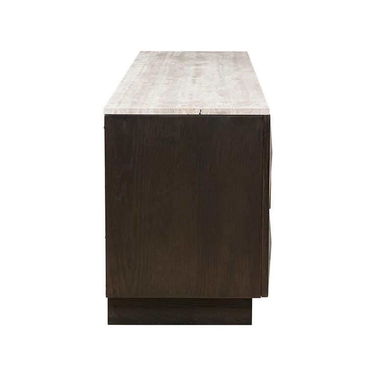 Claremont Dark Wood Extra Large Geometric TV Unit with Travertine Top