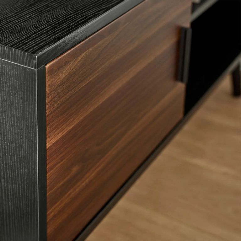 Trent TV Unit - 1 Door - 100cm - Compact - Walnut and Black - Oak Effect