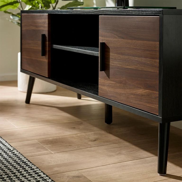Trent TV Unit - 2 Door - 130cm - Walnut and Black - Oak Effect