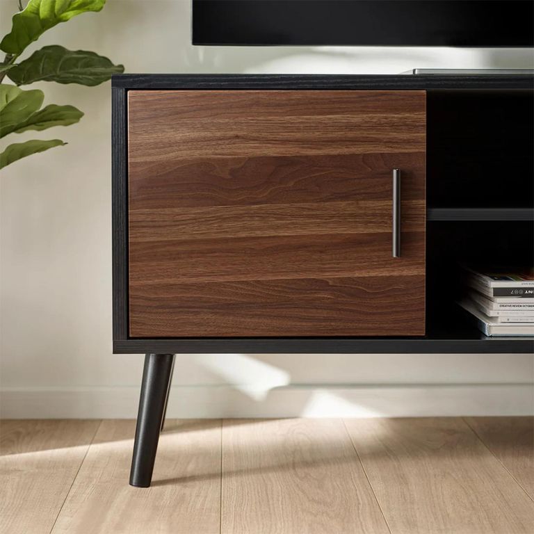 Trent TV Unit - 2 Door - 130cm - Walnut and Black - Oak Effect