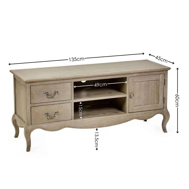 Camille TV Unit - 1 Door - 135cm - French Style - Natural - Limed Oak