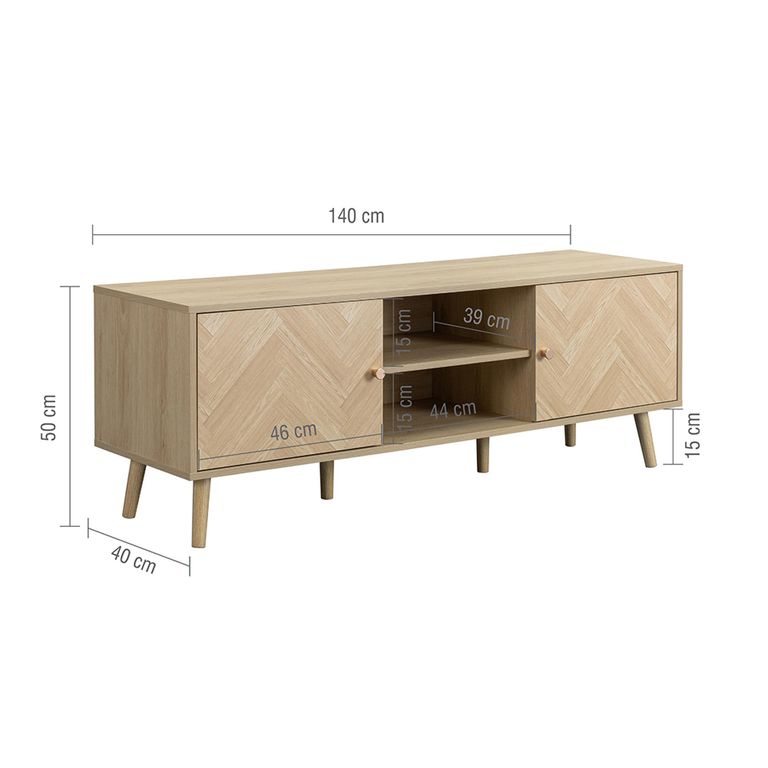 Herringford Oak TV Unit - 2 Door - 140cm - Chevron - Medium