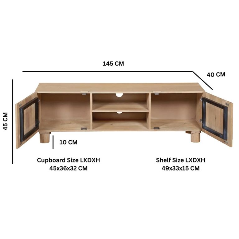 Austin TV Cabinet - 2 Door - 145cm - Medium - Fluted - Natural - Mango Wood