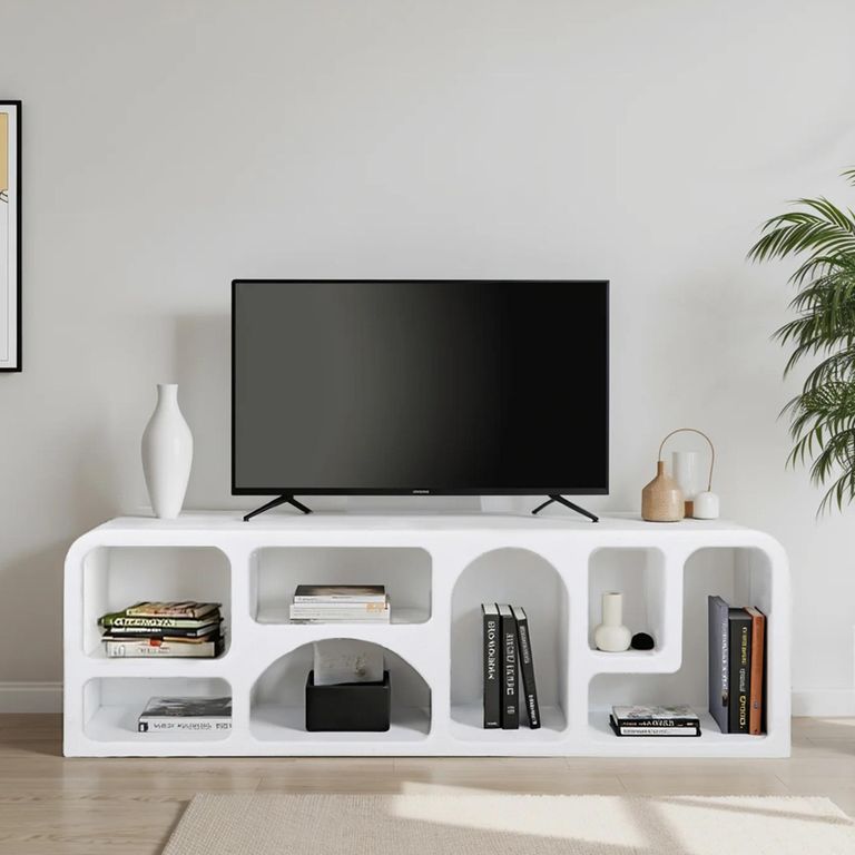 Geo White TV Cabinet - 160cm - Medium - Geometric Design
