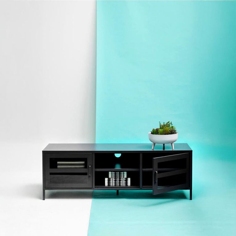 Acier Metal TV Unit - 2 Door - Black - 150cm