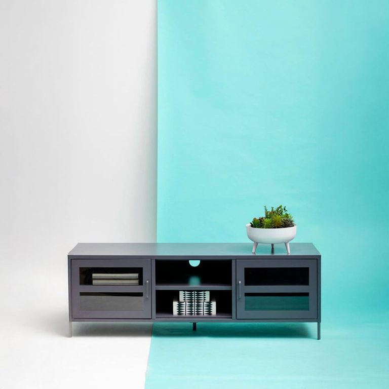 Acier Metal TV Unit - 2 Door - Grey - 150cm