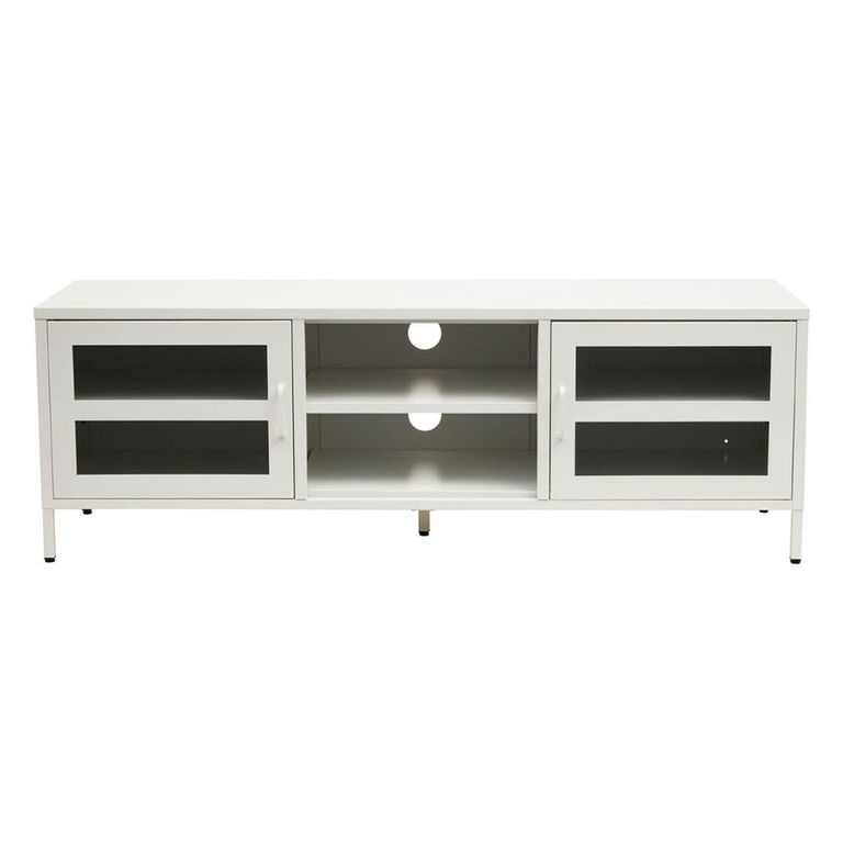 Acier Metal TV Unit - 2 Door - White - 150cm